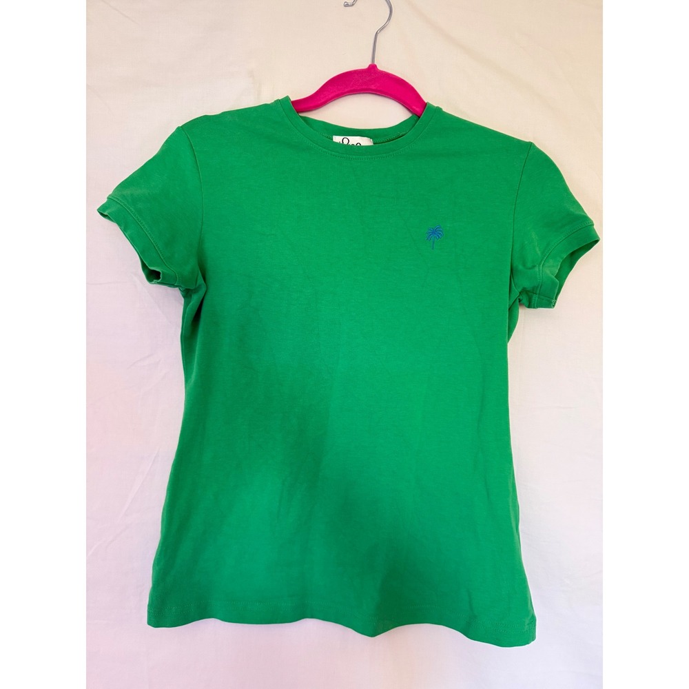 Lilly Pulitzer Womens XS Green Pima Cotton Palm Tree Embroidered Short Sleeve T
